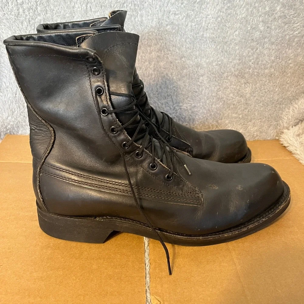 Vintage US Military Combat Boots Black Leather Lace Up‎ 1987 Size 9.5 D